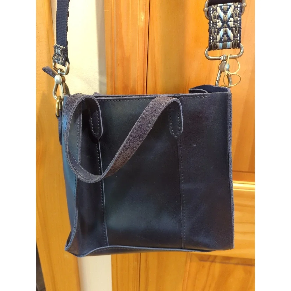 Portland Leather Goods Blue Satchel Bag Top Handle Crossbody‎ Adjustable Strap